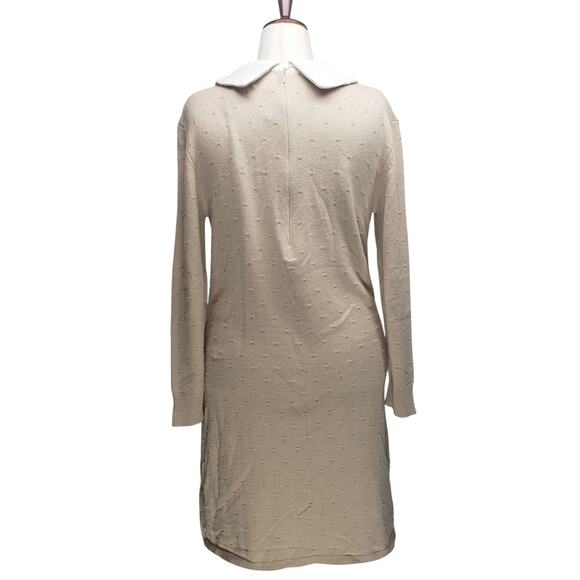 Salt Sweater Shift Dress Sz XL Khaki French Dot Knit Eyelet Collar Cottagecore - Picture 3 of 14